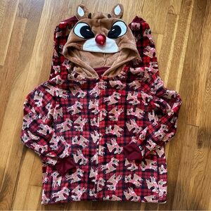 Rudolph The Red Nose Reindeer Women’s Red Plaid Pajama Fleece Size Medium Hooded